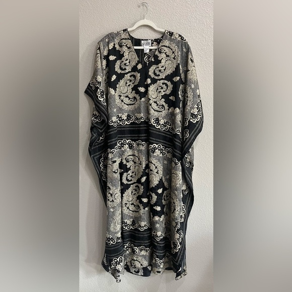 Vintage 80’s Sant’e Black Tan Lace Pattern Kaftan Dress Size OS - Picture 1 of 8